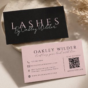 QR Code Lash Technician Blush Pink Black Business Card