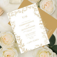 QR Code Leaf Gold Elegant Monogram Wedding