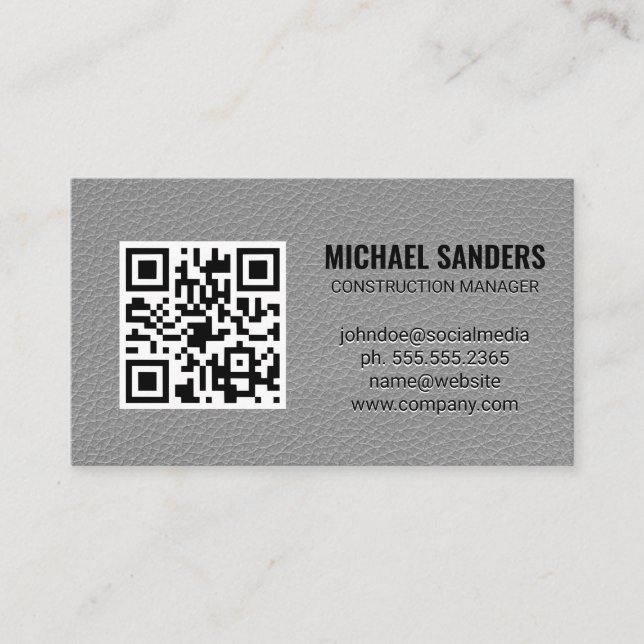QR Code | Leather Background Business Card (Front)