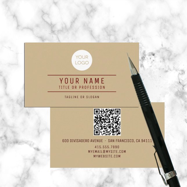 QR Code Light Brown Name Professional Logo Calling Card (QR Code Light Brown Name Professional Calling Card Business Card)