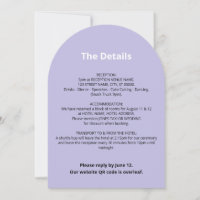 QR Code Light Purple Wedding Details Card