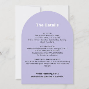 QR Code Light Purple Wedding Details Card