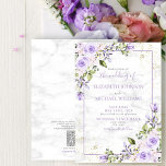 QR Code Lilac Lavender Gold Marble Floral Wedding Invitation<br><div class="desc">Create the perfect wedding invitation with this trendy lilac lavender watercolor design, featuring a faux Carrera marble background, hand lettered script typography and faux gold dust. Save the cost on enclosue stationary with our QR Code included on the back of the invitation for RSVP and Wedding details. Contact designer for...</div>