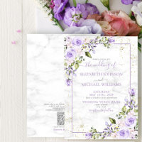 QR Code Lilac Lavender Gold Marble Floral Wedding