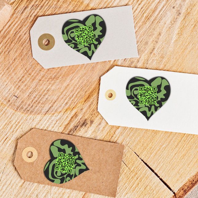QR Code Lime Green And Black Groovy Squiggles Heart Sticker (Creator Uploaded)