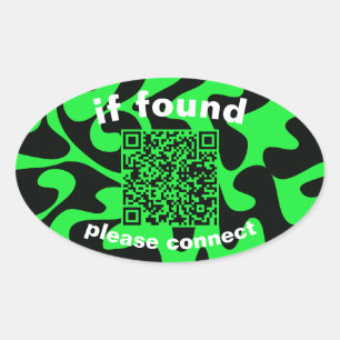 QR Code lime green cute lost found Oval Sticker