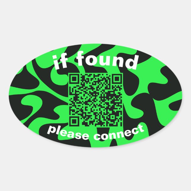 QR Code lime green cute lost found Oval Sticker (Front)