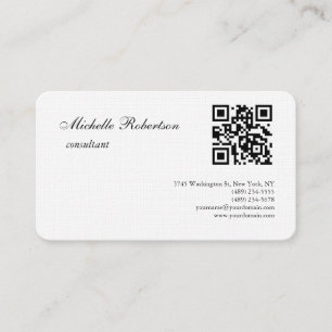 QR Code Linen Black White Plain Minimalist Business Card