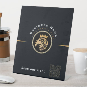 QR Code Lion Logo Business Scan for Menu Pedestal Sign
