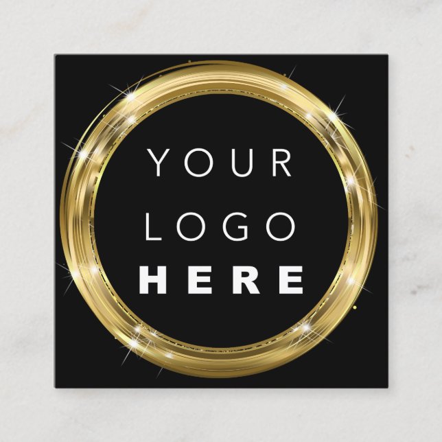  QR Code Logo Black White Gold Beautique Shop Glam Square Business Card (Front)