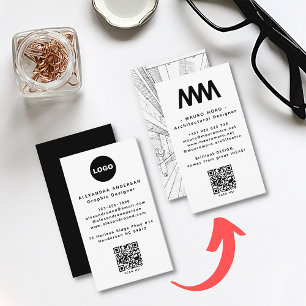 QR Code Logo Black White Minimalist Professional  Business Card
