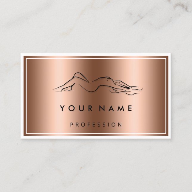 QR CODE Logo Body Sculpting Massage Rose Copper Business Card (Front)