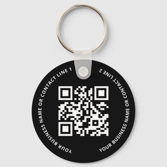 QR Code Logo Business Black Key Ring (Front)