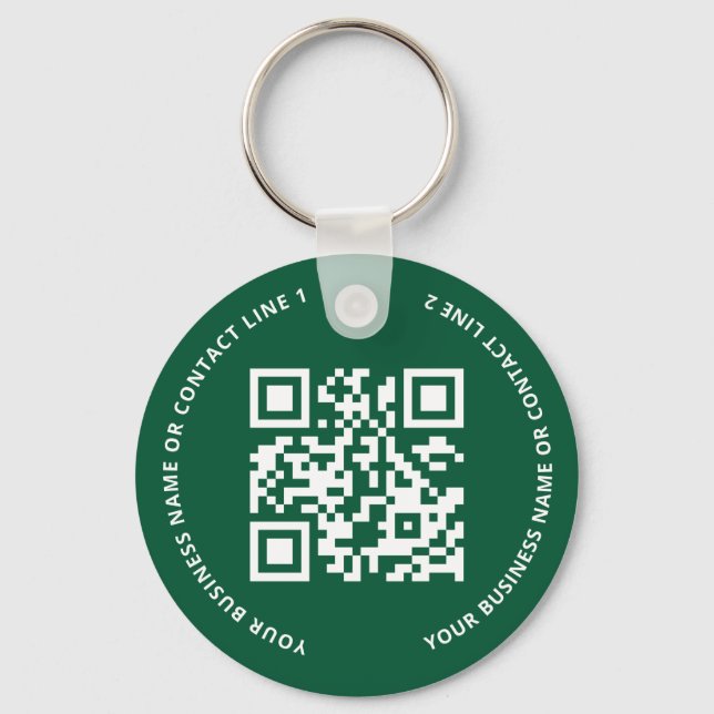 QR Code Logo Business Green Key Ring (Front)