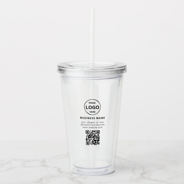 Qr Code Logo Business Minimalist Simple Acrylic Tumbler (Front)