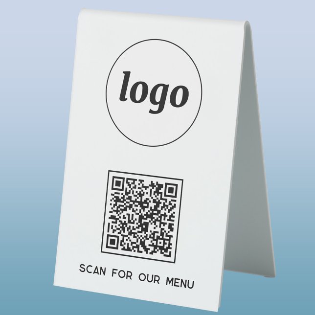 QR Code Logo Business Scan for Menu (Logo QR code custom text business promotional table tent sign)