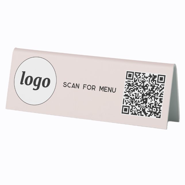 QR Code Logo Business Scan for Menu Blush Pink (Logo QR code scan for menu table tent sign business cafe restaurant shop store signage and more)
