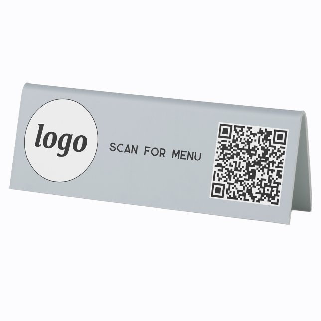 QR Code Logo Business Scan for Menu Powder Blue (Logo QR code scan for menu table tent sign business cafe restaurant shop store signage and more)
