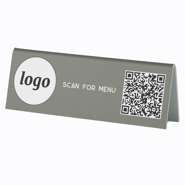 QR Code Logo Business Scan for Menu Sage Green (Logo QR code scan for menu table tent sign business cafe restaurant shop store signage and more)