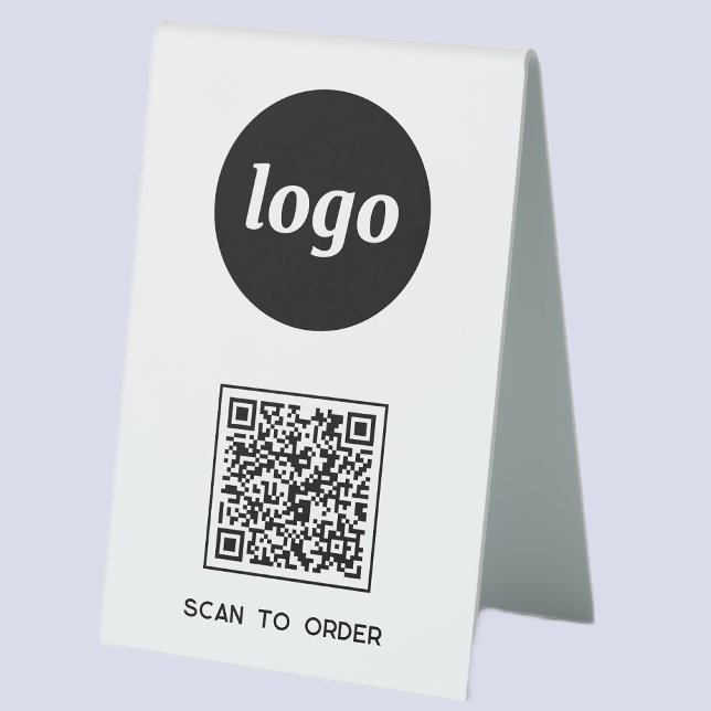 QR Code Logo Business Scan to Order (Logo QR code Scan to Order table tent sign for cafe bar restaurant shop store stall business)
