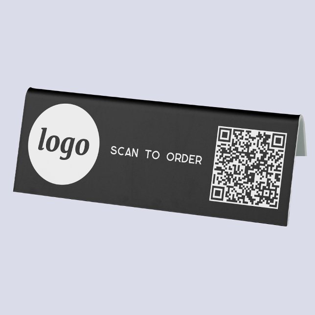 QR Code Logo Business Scan to Order Black (Logo QR code Scan to Order table tent sign for cafe bar restaurant shop store stall business)