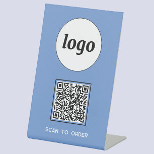 QR Code Logo Business Scan to Order Blue Pedestal Sign