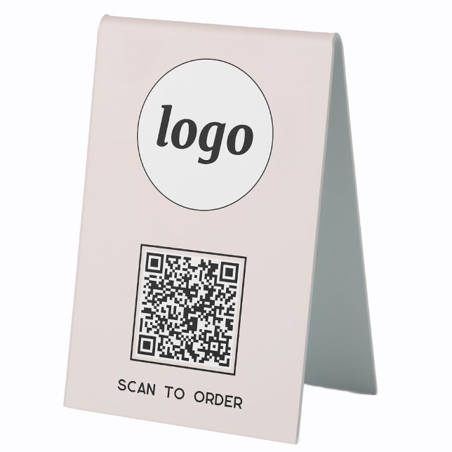 QR Code Logo Business Scan to Order Blush Pink (Logo QR code Scan to Order table tent sign for cafe bar restaurant shop store stall business)