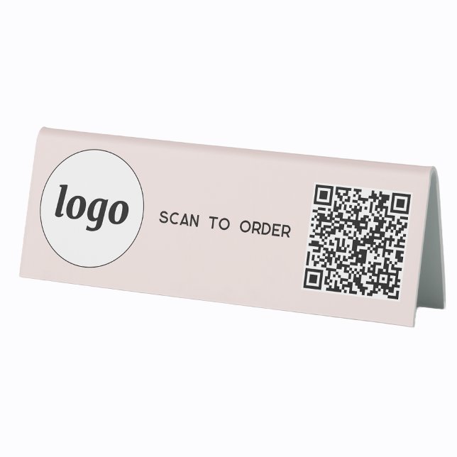QR Code Logo Business Scan to Order Blush Pink (Logo QR code Scan to Order table tent sign for cafe bar restaurant shop store stall business)