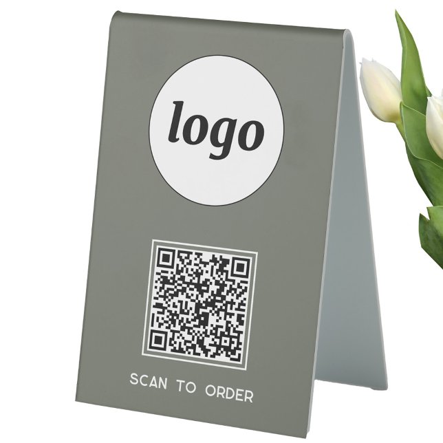QR Code Logo Business Scan to Order Sage Green (Logo QR code Scan to Order table tent sign for cafe bar restaurant shop store stall business)