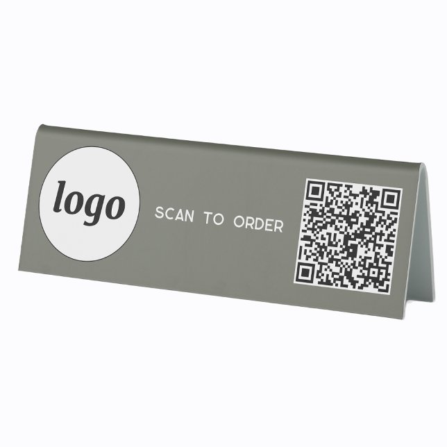 QR Code Logo Business Scan to Order Sage Green (Logo QR code Scan to Order table tent sign for cafe bar restaurant shop store stall business)