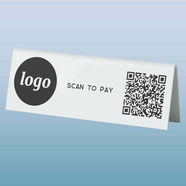 QR Code Logo Business Scan to Pay (Logo QR code Scan to Pay table tent sign for care bar restaurant and other business)