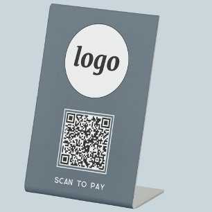 QR Code Logo Business Scan to Pay Charcoal Grey Pedestal Sign