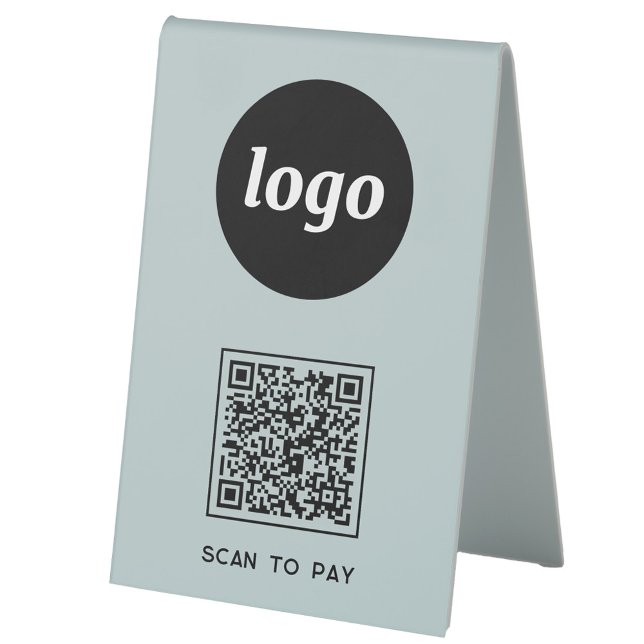 QR Code Logo Business Scan to Pay Dusty Blue (Simple logo QR code business promotional Scan To Pay table tent sign)
