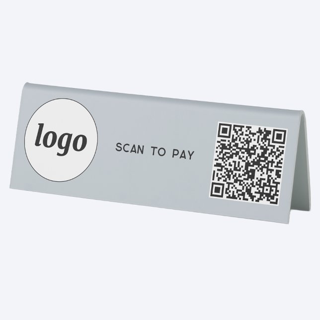 QR Code Logo Business Scan to Pay Powder Blue (Logo with QR code scan to pay table tent sign for cafe restaurant store shop)