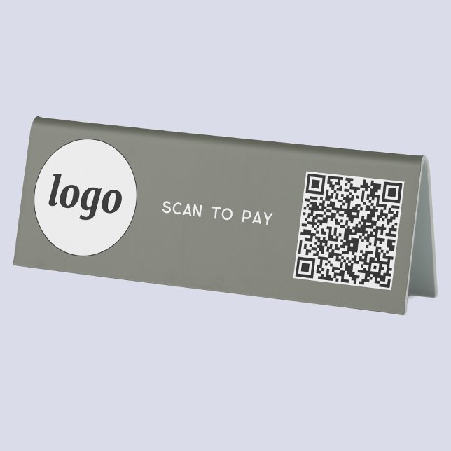 QR Code Logo Business Scan to Pay Sage Green (Simple logo QR code sage green scan to pay business branding tabletop sign for cafe restaurant store)