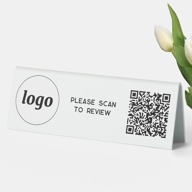 QR Code Logo Business Scan to Review (Simple logo with QR code and custom text business branding promotional scan to review table tent )