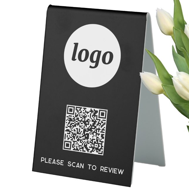 QR Code Logo Business Scan to Review (Simple logo with QR code and custom text business branding promotional scan to review sign)