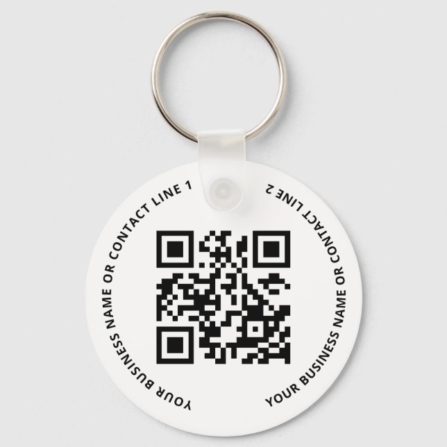 QR Code Logo Business White Key Ring (Front)
