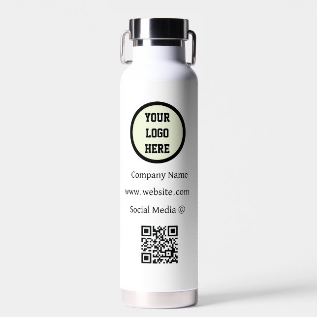 QR Code Logo Company Black Business Corporate Water Bottle (Front)