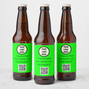 QR Code Logo Company Neon Green Business Corporate Beer Bottle Label