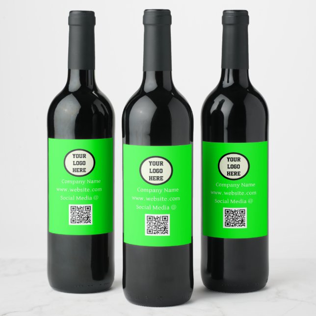 QR Code Logo Company Neon Green Business Corporate Wine Label (Bottles)