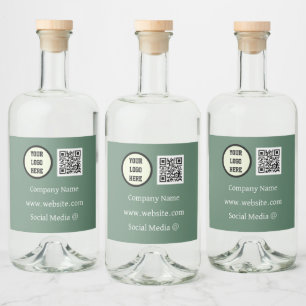 QR Code Logo Company Sage Green Business Corporate Liquor Bottle Label