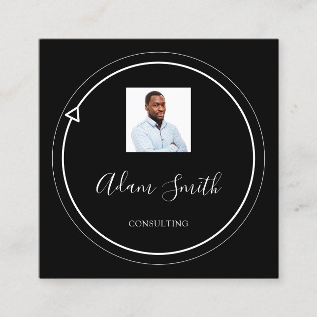 QR Code Logo Custom Custom Photo Consulting Black  Square Business Card (Front)