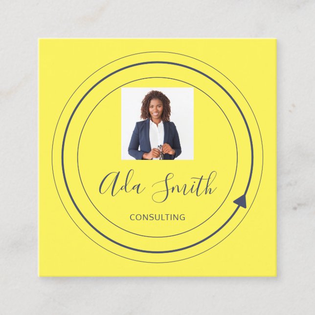 QR Code Logo Custom Custom Photo Consulting Yellow Square Business Card (Front)
