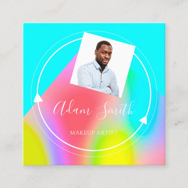 QR Code Logo Custom Custom Photo Makeup Blue Square Business Card (Front)