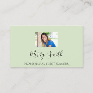 QR Code Logo Custom Photo Mint Green Business Card