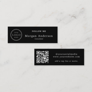 QR Code Logo Elegant Black & White Social Media  M Mini Business Card