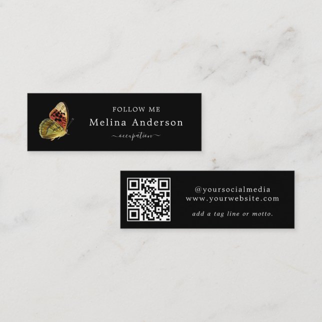 QR Code Logo Elegant Butterfly Social Media   Mini Business Card (Front/Back)