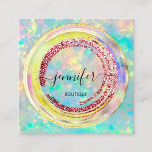 QR Code Logo Glitter Gold Drips Holograph Colorful Square Business Card
