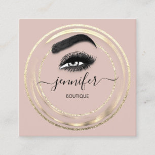 QR Code Logo Glitter Gold Rose Eyelash Extension Square Business Card